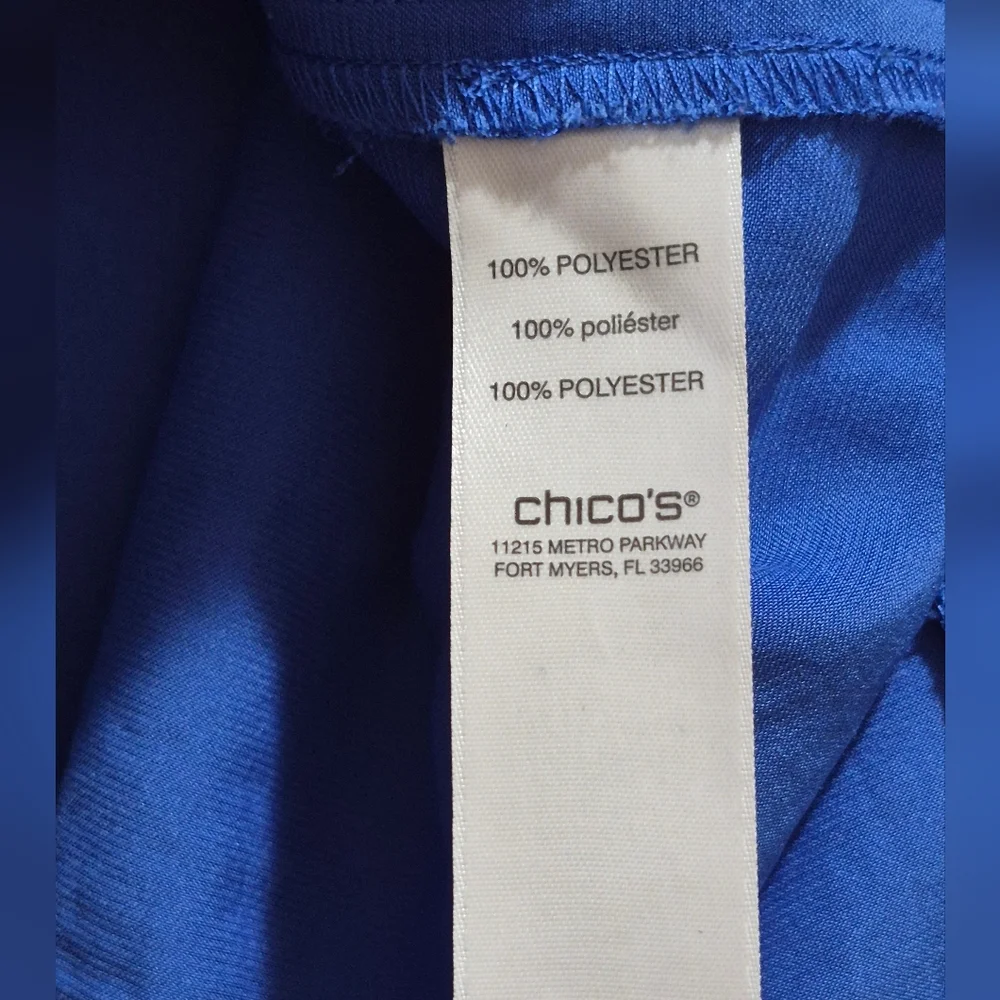 Chico’s 3 Blue Satin Blouse (USA XL) Split Neck Flowing Double Layered Top EUC - Picture 6 of 6
